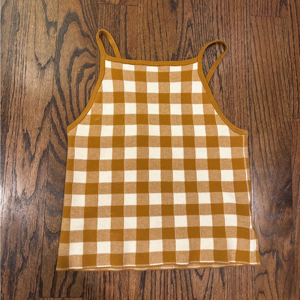 Checkered Mustard and Cream Women's Top